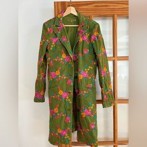 JOHNNY WAS  Floral Coat Jacket  Cotton Embroidered Size Medium